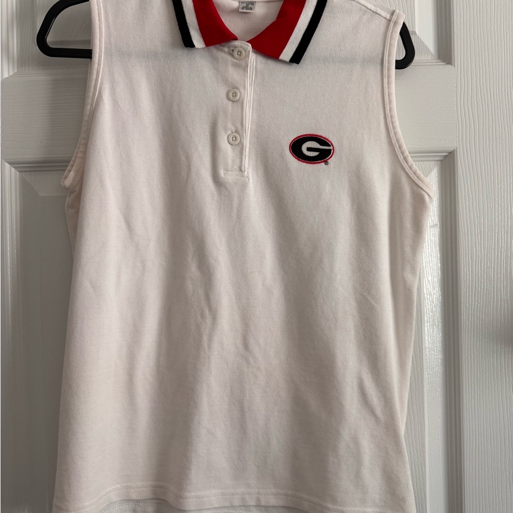 UGA Sleeveless White Polo Top with Red & Black Trim - University Style